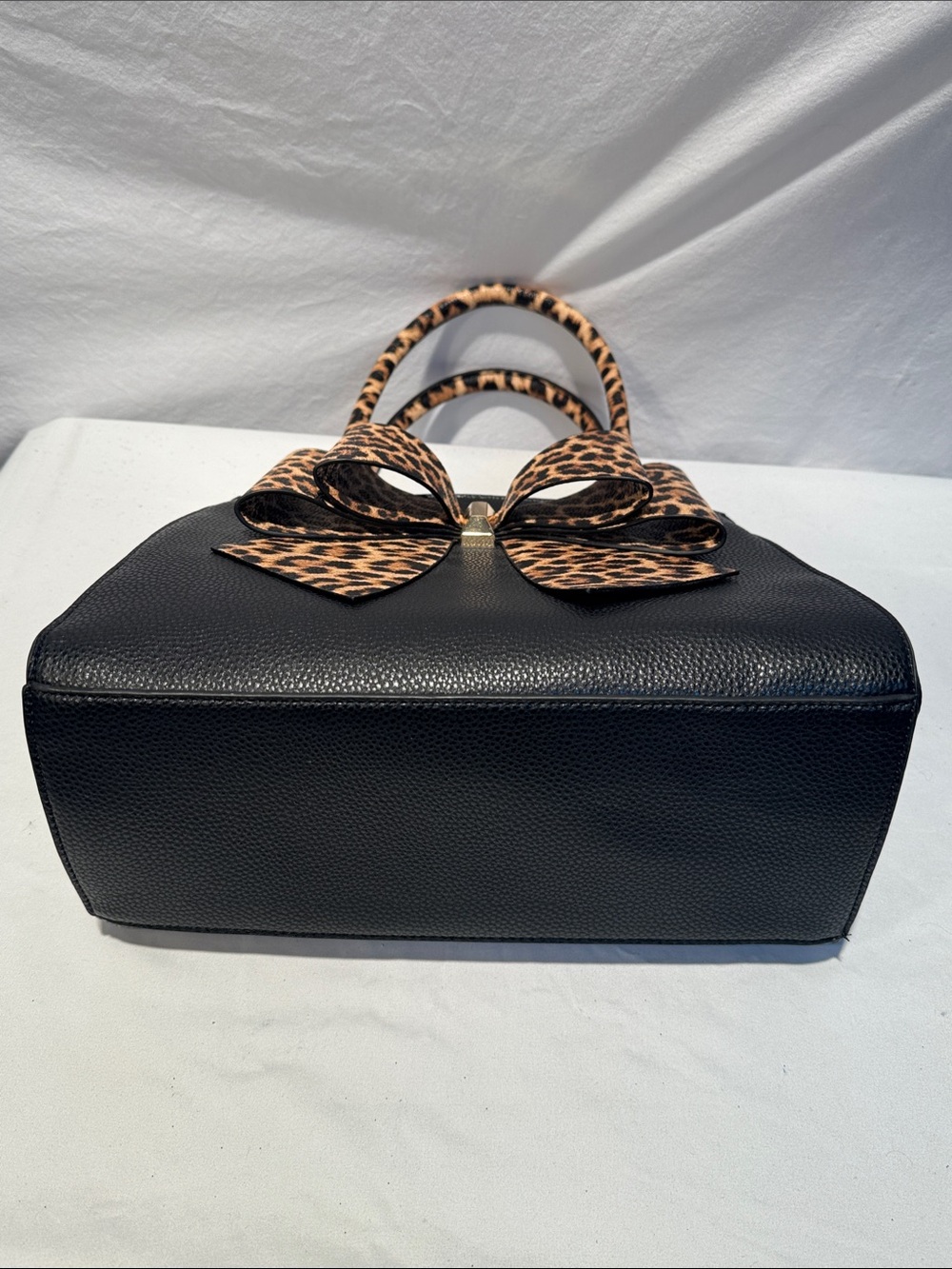 Black Satchel with Leopard Bow Accent - Picture 7 of 15